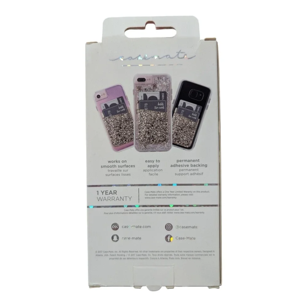 F2. Case-Mate Pockets Stick-on Card Holder - Glitter Pink Fits Most Smartphones